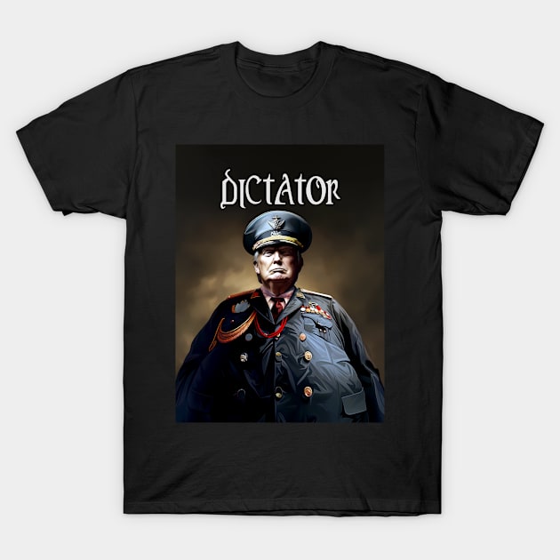 Donald Trump American Dictator: The Demise of American Democracy on a Dark Background T-Shirt by Puff Sumo